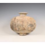 China, grey earthenware cocoon vase, Han dynasty (206 BC-220 AD),