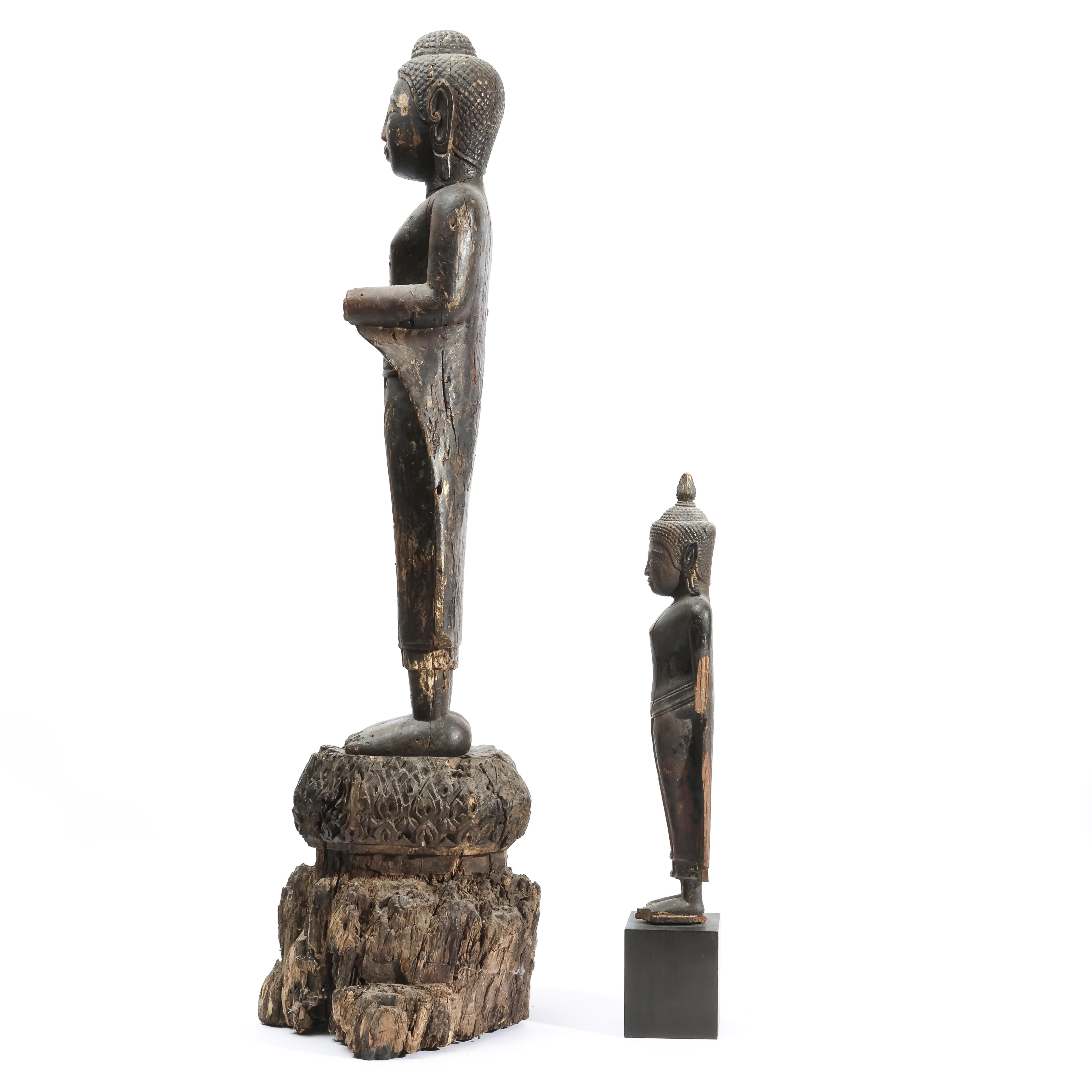 Myanmar, two wood figures of Buddha, 20th century, - Image 3 of 4