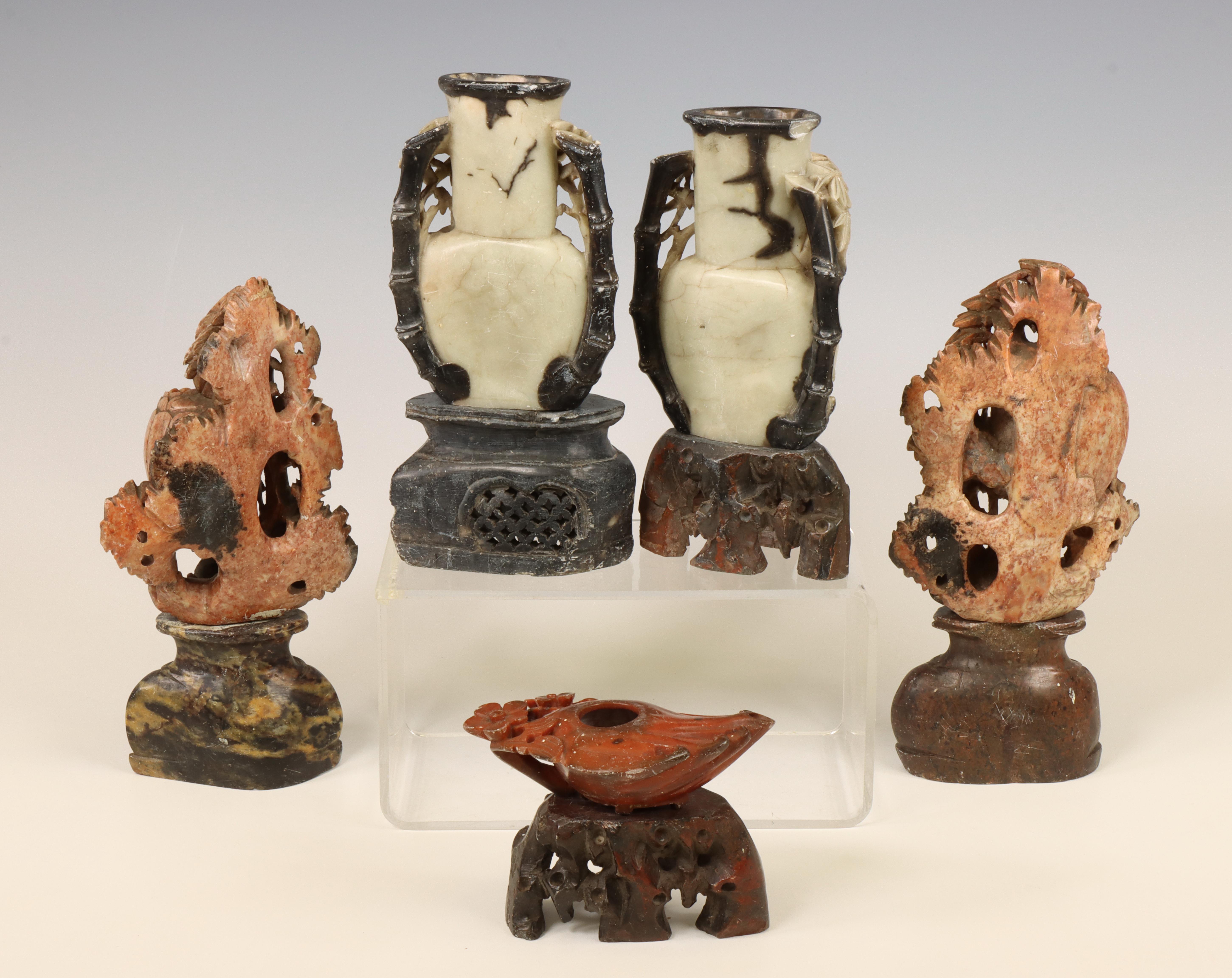 China, a collection of soapstone vases and stands, 19th century, - Image 2 of 2