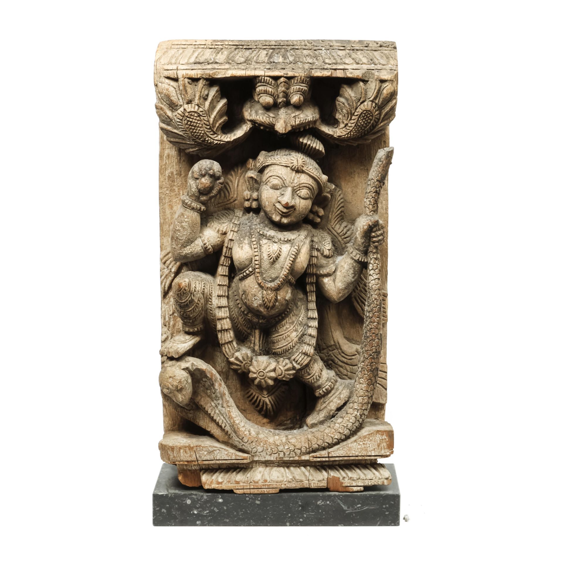 India, a carved wooden stele, ca. 19th century,