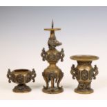China, a three-piece bronze altar set, 19th century,