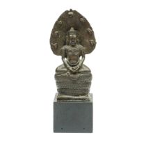 Cambodya, a bronze Buddha Muchalinda, 13th century