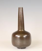 Japan, modern stylised bronze bottle vase, signed Hara Naoki (1906 - 1994),