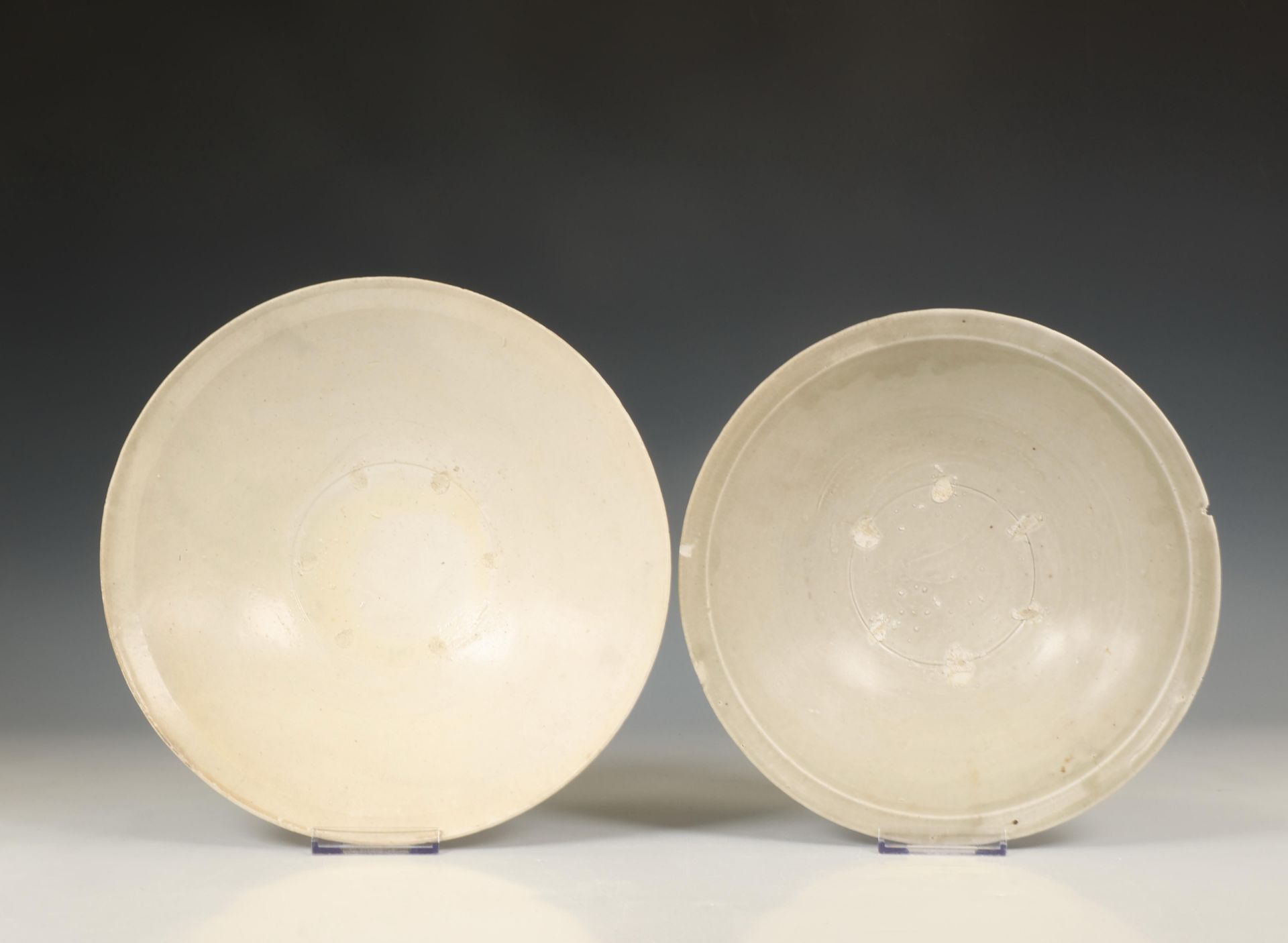 China, two large celadon-glazed deep dishes, Northern Song dynasty, 10th-12th century,