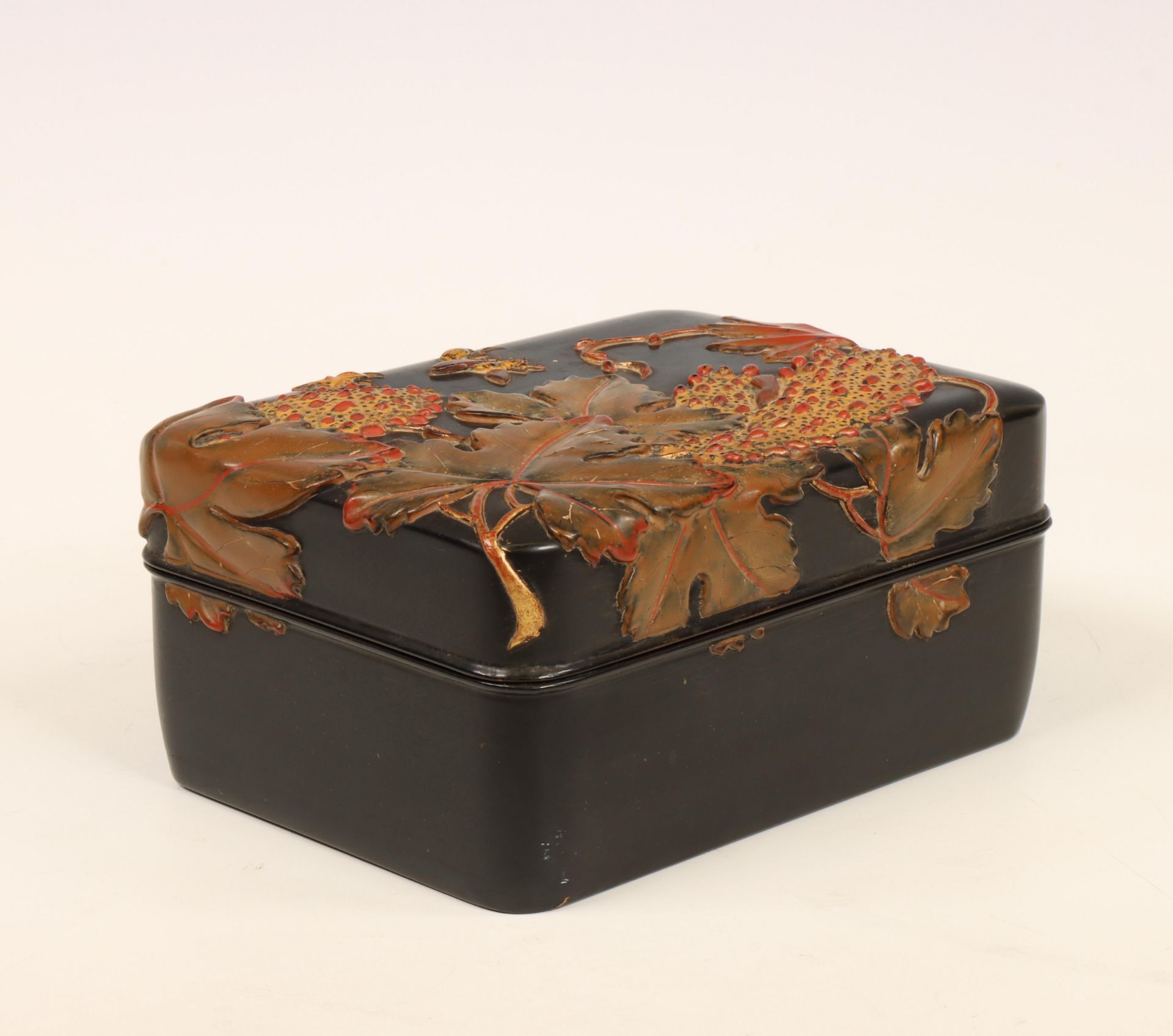Japan, black-lacquer decorated box and cover, early 20th century,