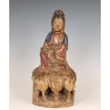 China, polychrome painted wooden figure of Guanyin, ca. 1900,