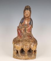 China, polychrome painted wooden figure of Guanyin, ca. 1900,