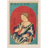 Japan, three woodblock prints, Nagasaki-e,