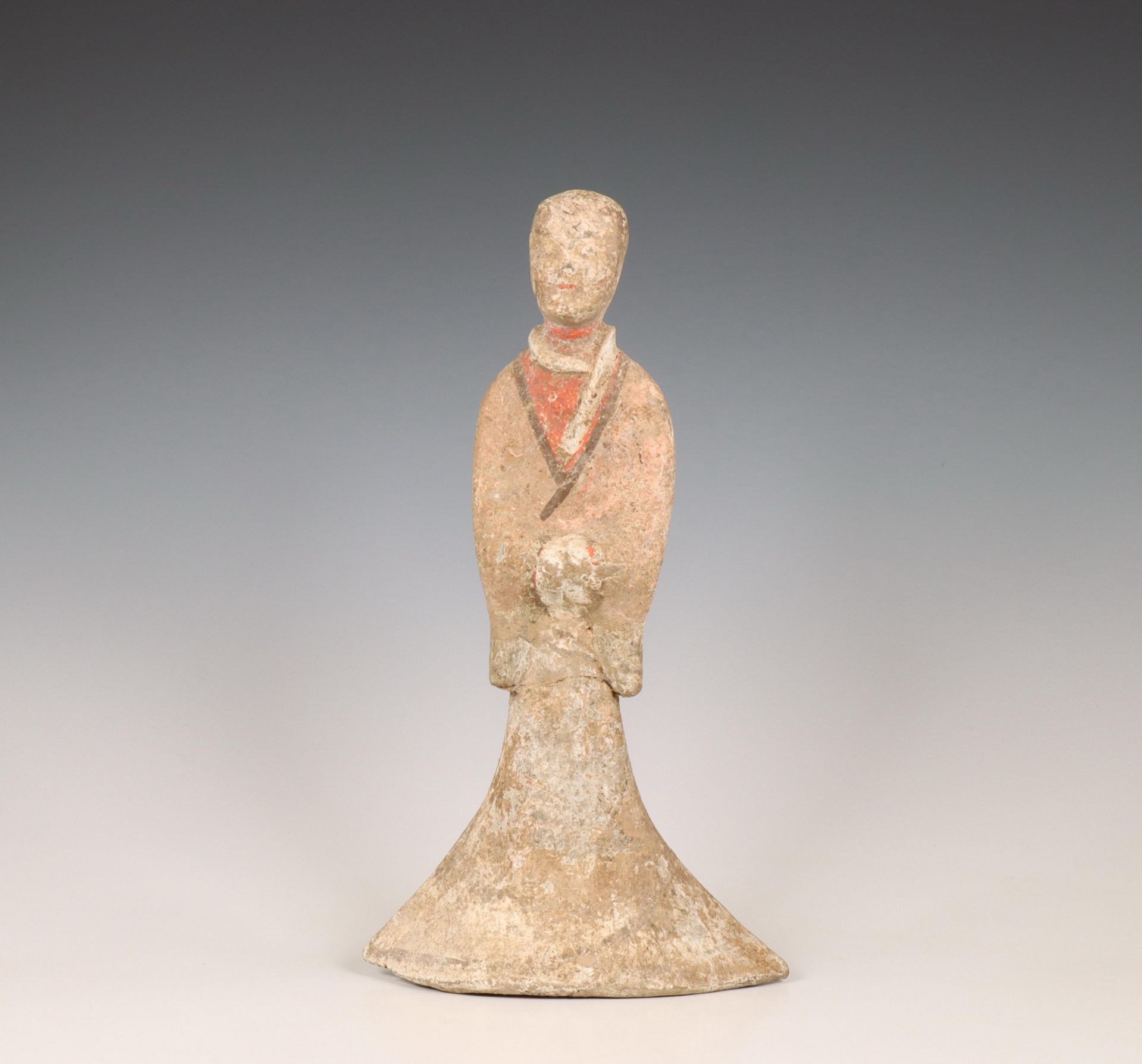 China, pottery model of a standing lady, probably Han dynasty (206 BC-220 AD),