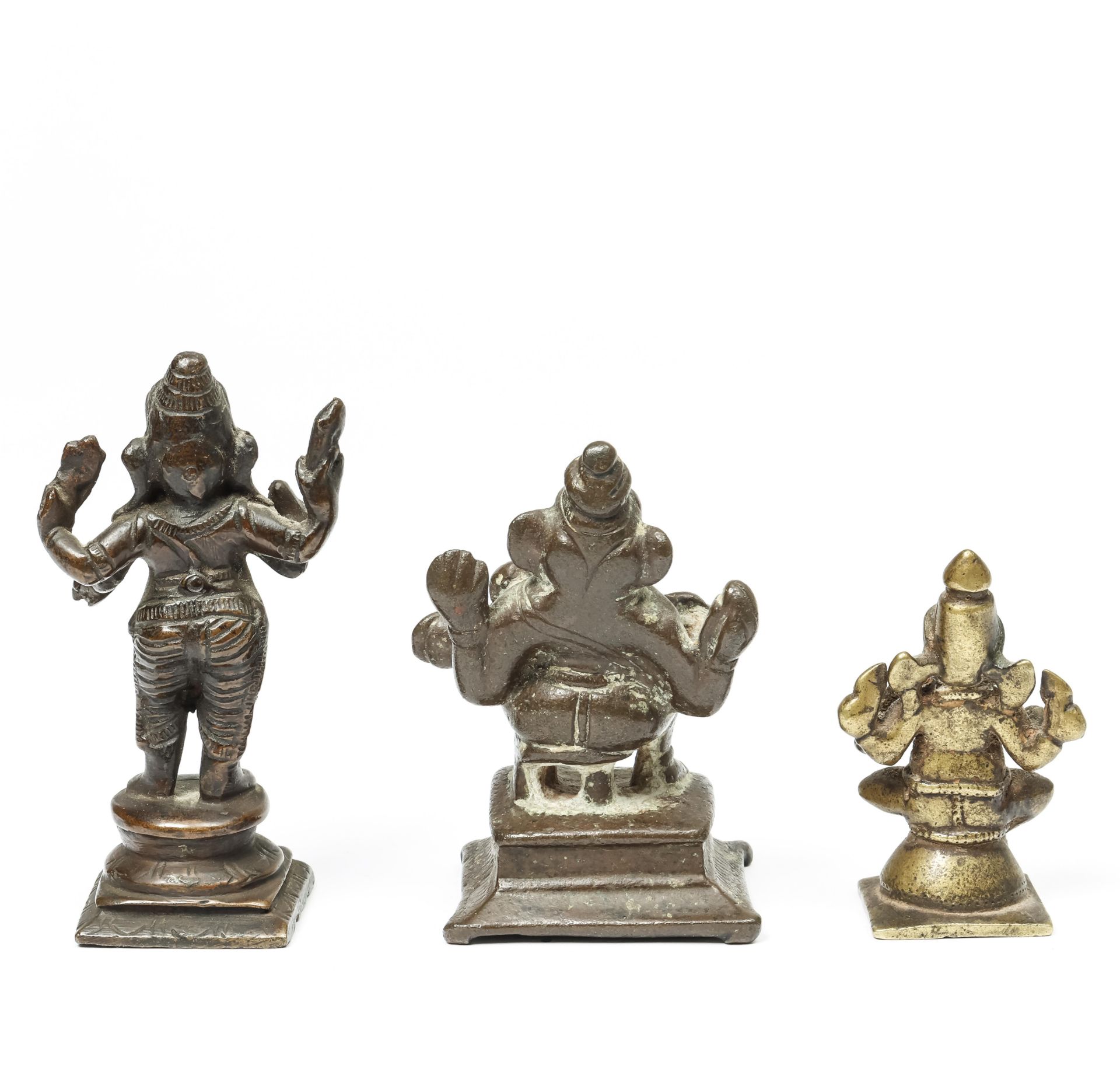 South-India, three bronze-brass statues of Ganesha, 18th-19th century; - Image 3 of 5