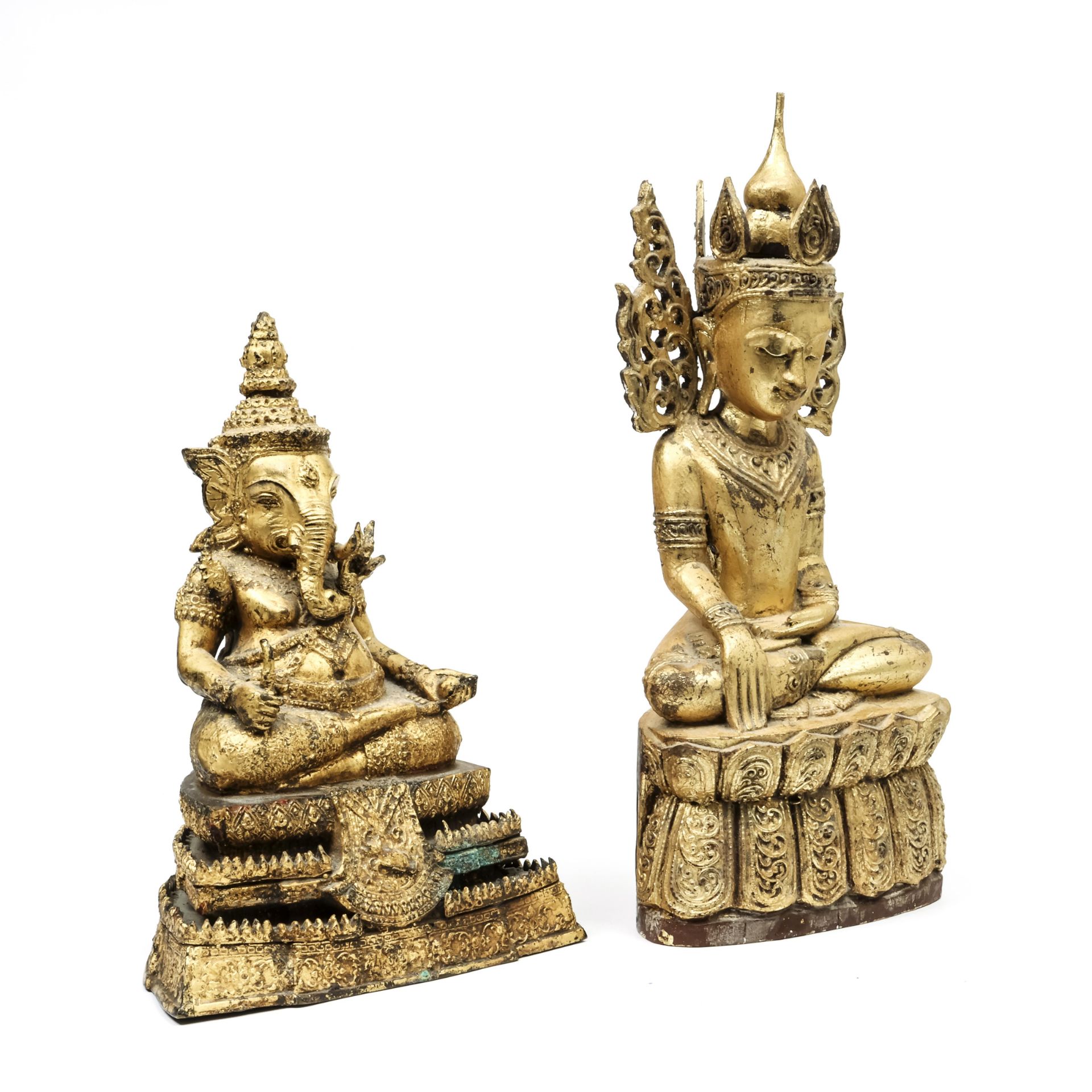 Myanmar, a gilt-wood figure of Buddha, 20th century and Thailand, a Ratnakosin bronze figure of Gane - Image 2 of 4