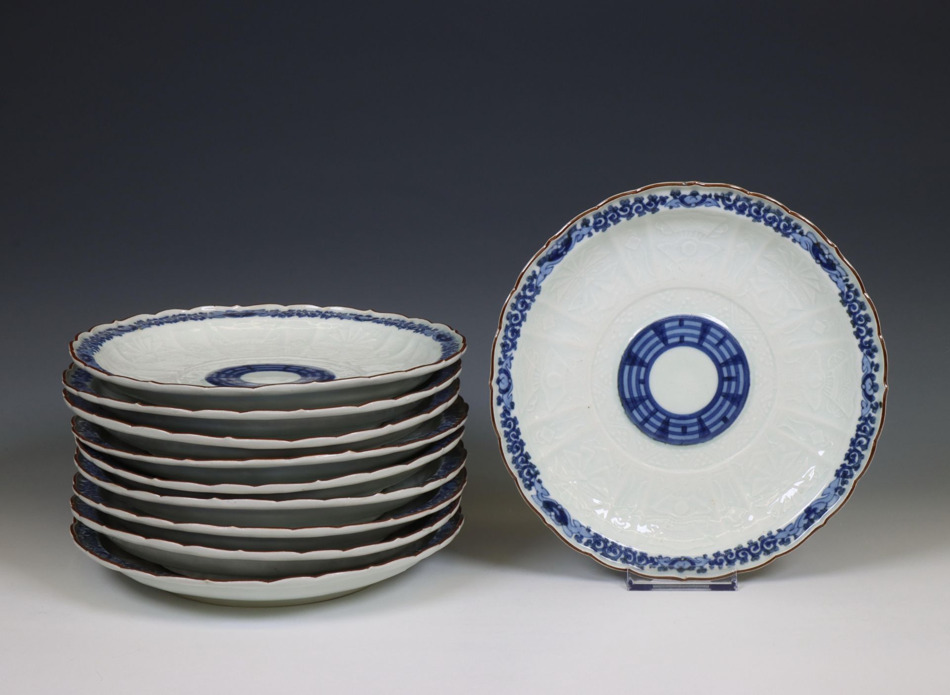 Japan, a set of ten blue and white porcelain plates, 19th century,