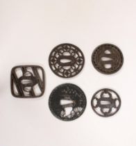 Japan, five iron tsubas, Edo period, (1615-1868);