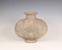 China, grey earthenware cocoon vase, Han dynasty (206 BC-220 AD),