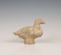 China, grey pottery model of a duck, probably Han dynasty (206 BC-220 AD),