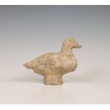 China, grey pottery model of a duck, probably Han dynasty (206 BC-220 AD),