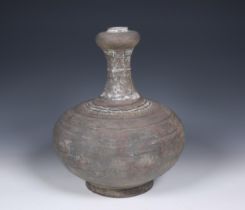 China, grey earthenware garlic-head vase, Han dynasty (206 BC- 220 AD),