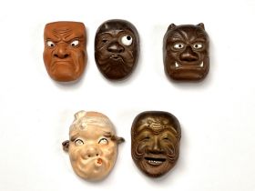 Japan, five brown ceramic netsukes;