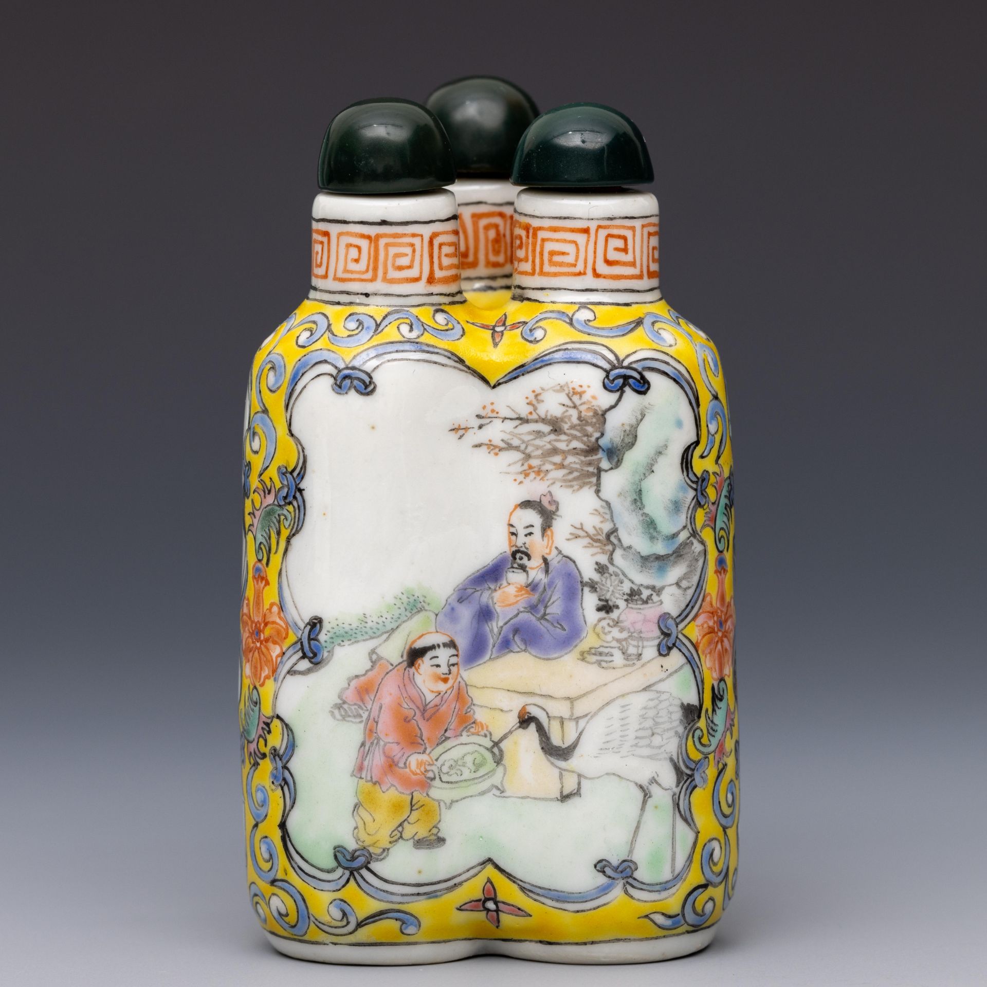China, a famille rose porcelain 'triple' snuff bottle and stoppers, late 19th/ 20th century, - Image 3 of 4