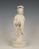 China, white-glazed porcelain figure of Guanyin, 20th century,