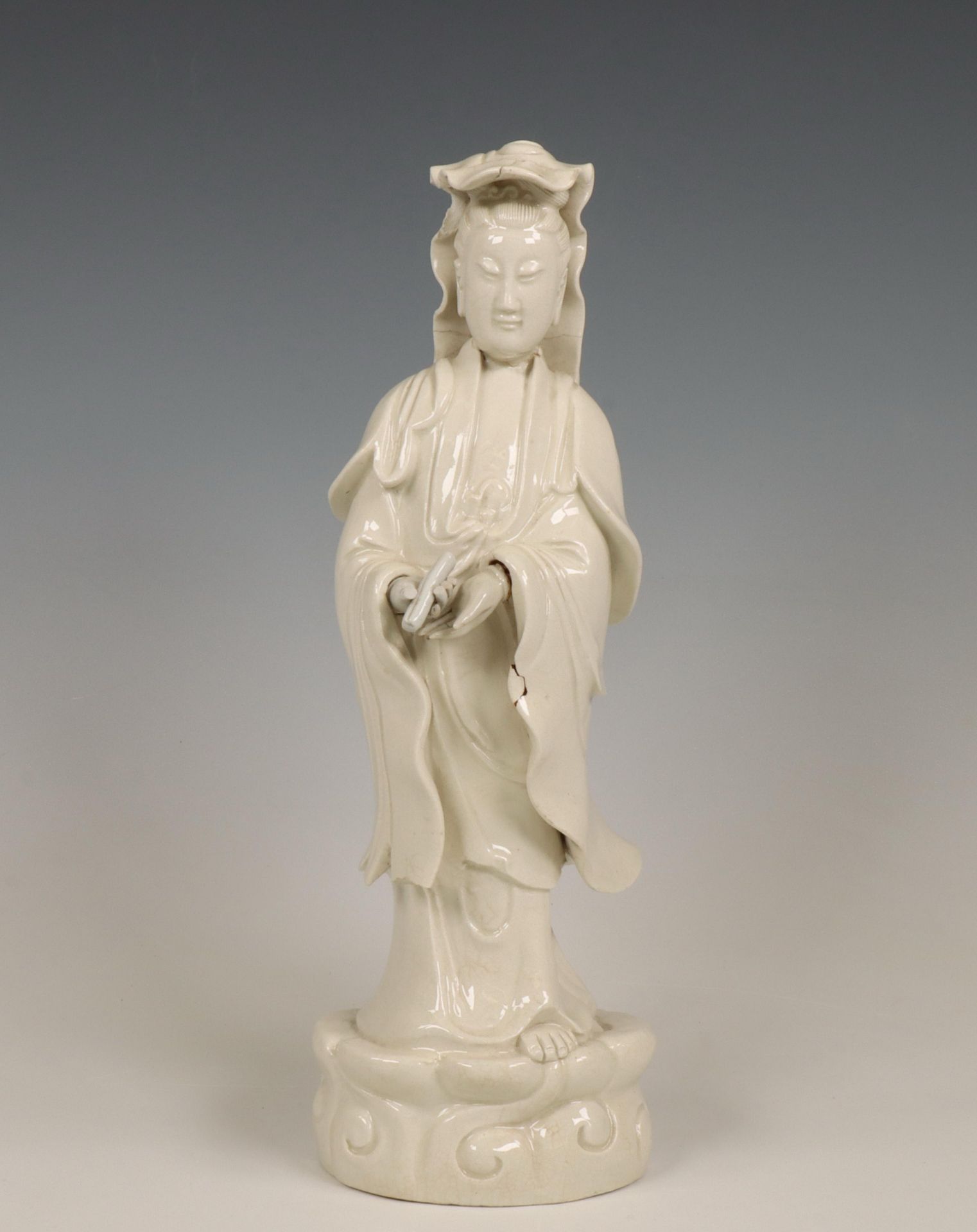 China, white-glazed porcelain figure of Guanyin, 20th century,