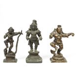 South-India, three bronze standing Krishna figures, 18th-19th century.