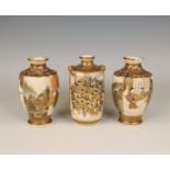 Japan, a pair and a single Satsuma porcelain vase, 19th century,
