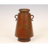 Japan, two-handled brown-red patinated bronze vase, Showa periode(1926-1989),