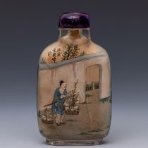 China, a reverse glass painted 'figural' snuff bottle and stopper, 20th century,