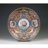 Japan, a polychrome porcelain 'Namban black ship' bowl, ca. 1800,