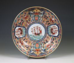 Japan, a polychrome porcelain 'Namban black ship' bowl, ca. 1800,