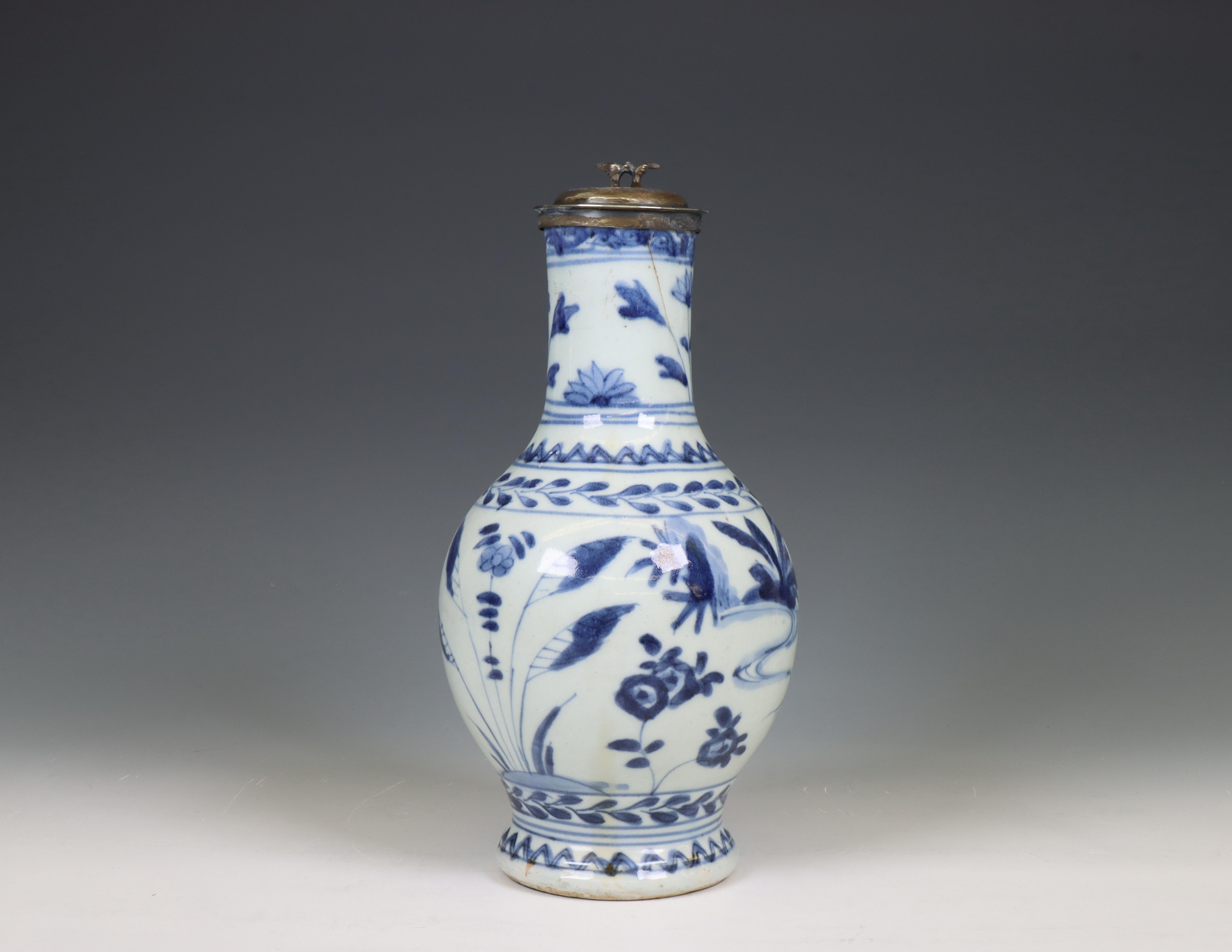 Japan, Arita blue and white silver-mounted porcelain jug, 17th century, the silver later, - Image 3 of 7