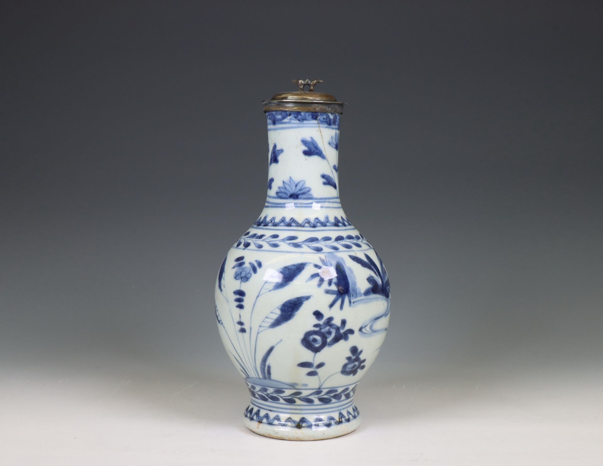 Japan, Arita blue and white silver-mounted porcelain jug, 17th century, the silver later, - Image 3 of 7