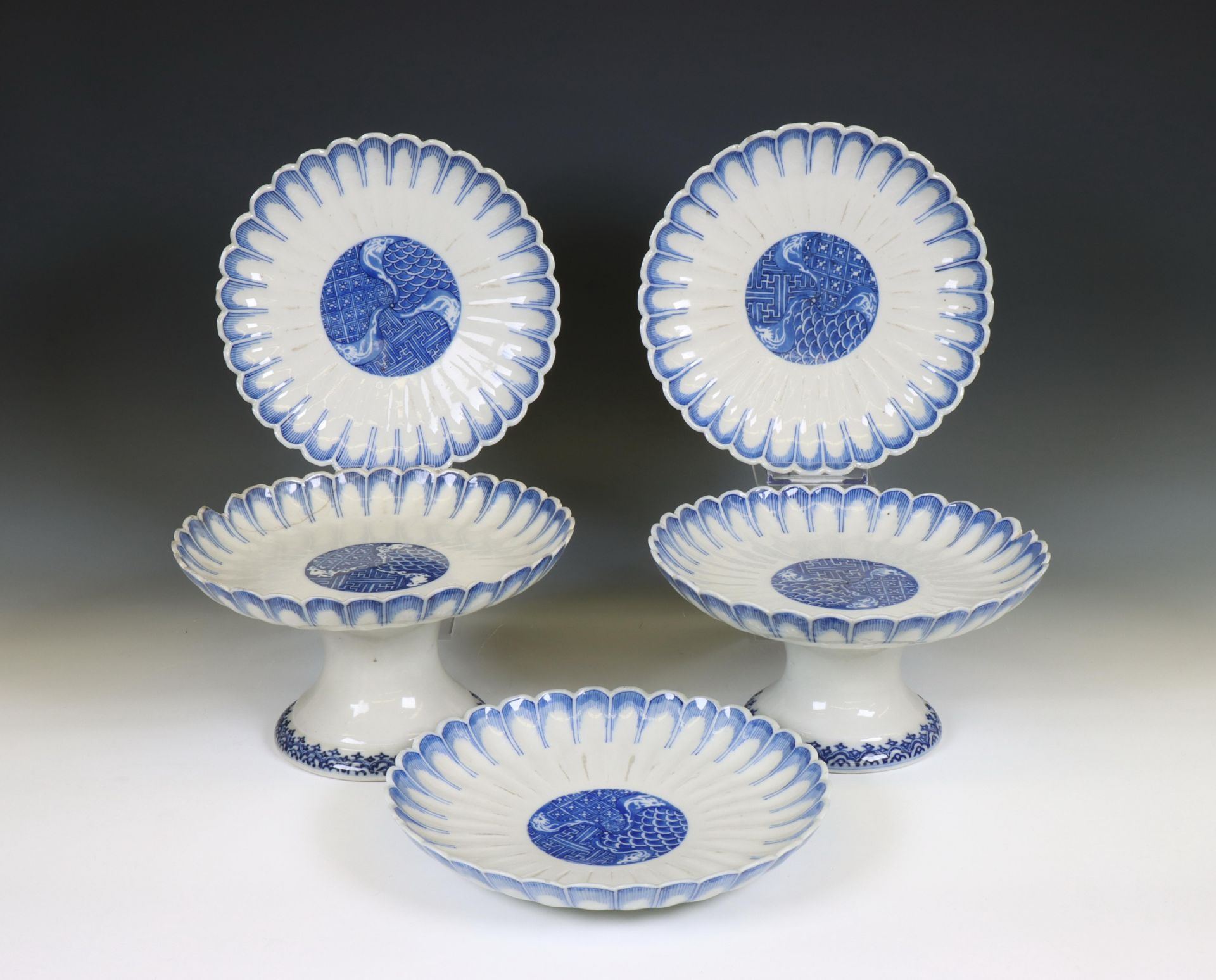 Japan, a pair of tazza's and a set of three dishes, 20th century,