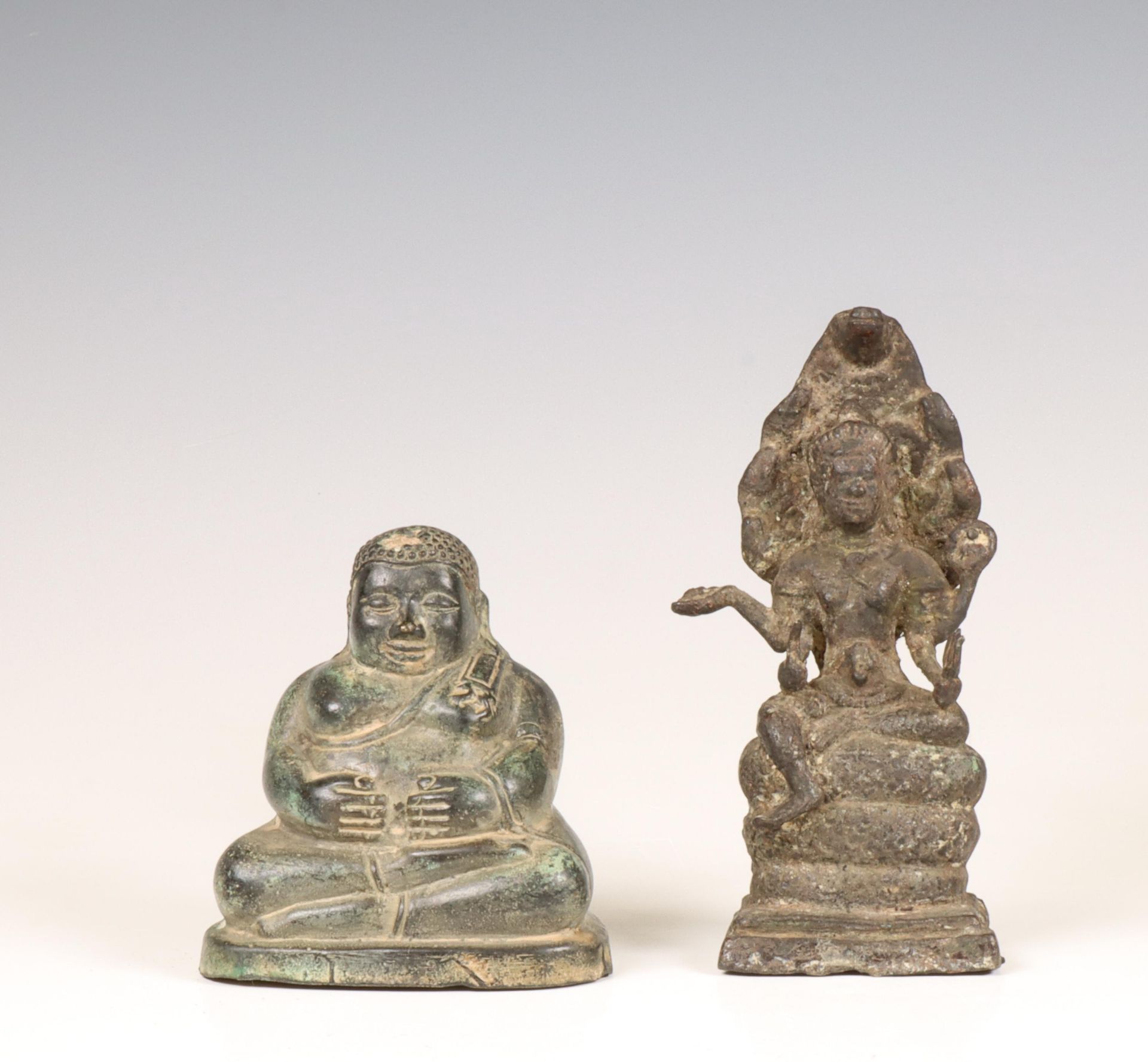 Thailand, a bronze scultpure of a seated Sangkachai Buddha, ca. 19th century and a Buddha Muchalinda
