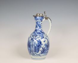 Japan, silver-mounted blue and white Arita porcelain jug, mid-17th century, the silver later,