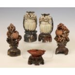 China, a collection of soapstone vases and stands, 19th century,