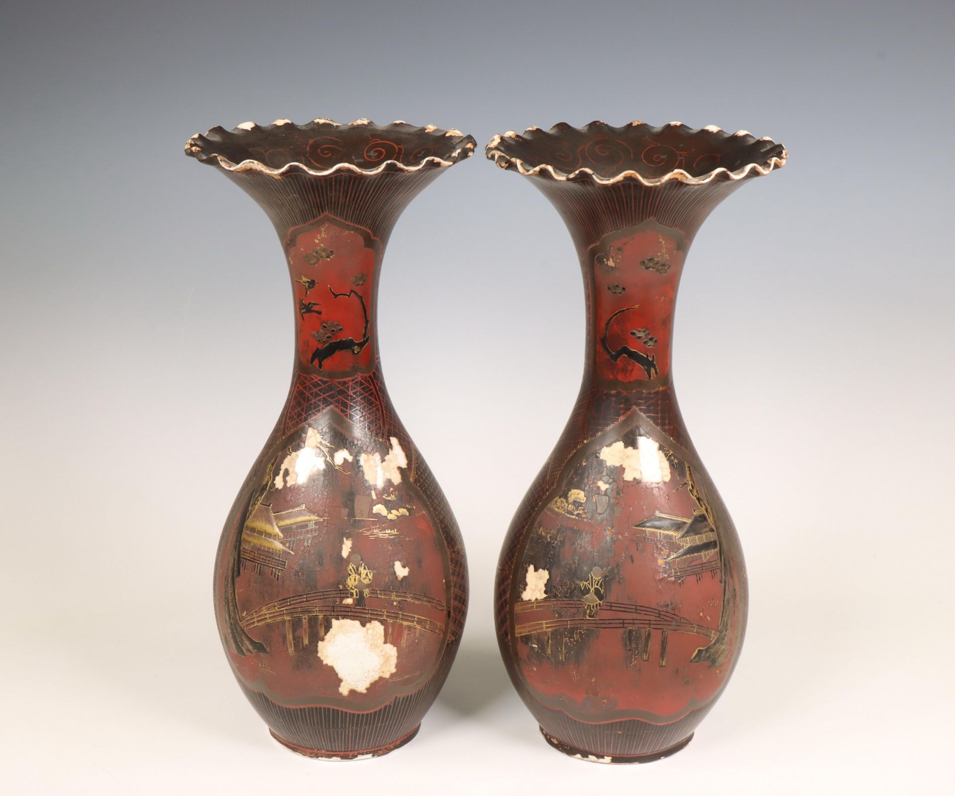 Japan, a pair of lacquer decorated porcelain vases, Meiji period (1868-1912), - Image 3 of 3