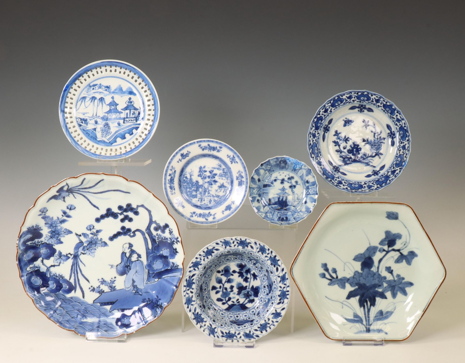 Japan and China, a collection of blue and white porcelain dishes, 17th-18th century,