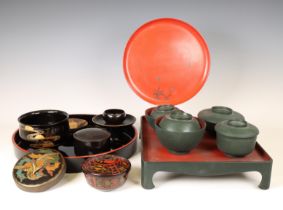 Japan, collection of red and black lacquerware, 20th century,