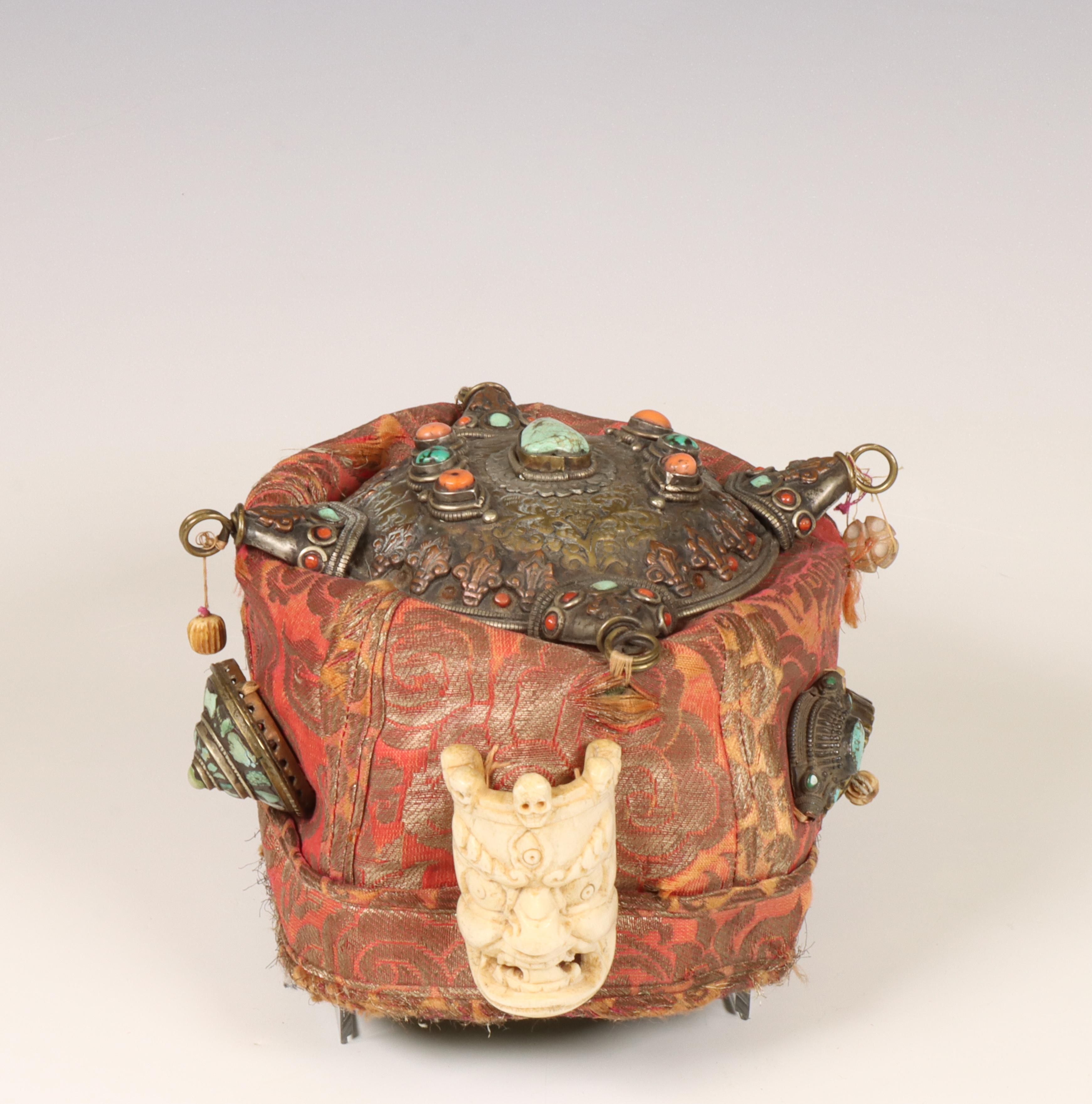 Tibet, turquoise and coral inlaid headdress, 19th century,