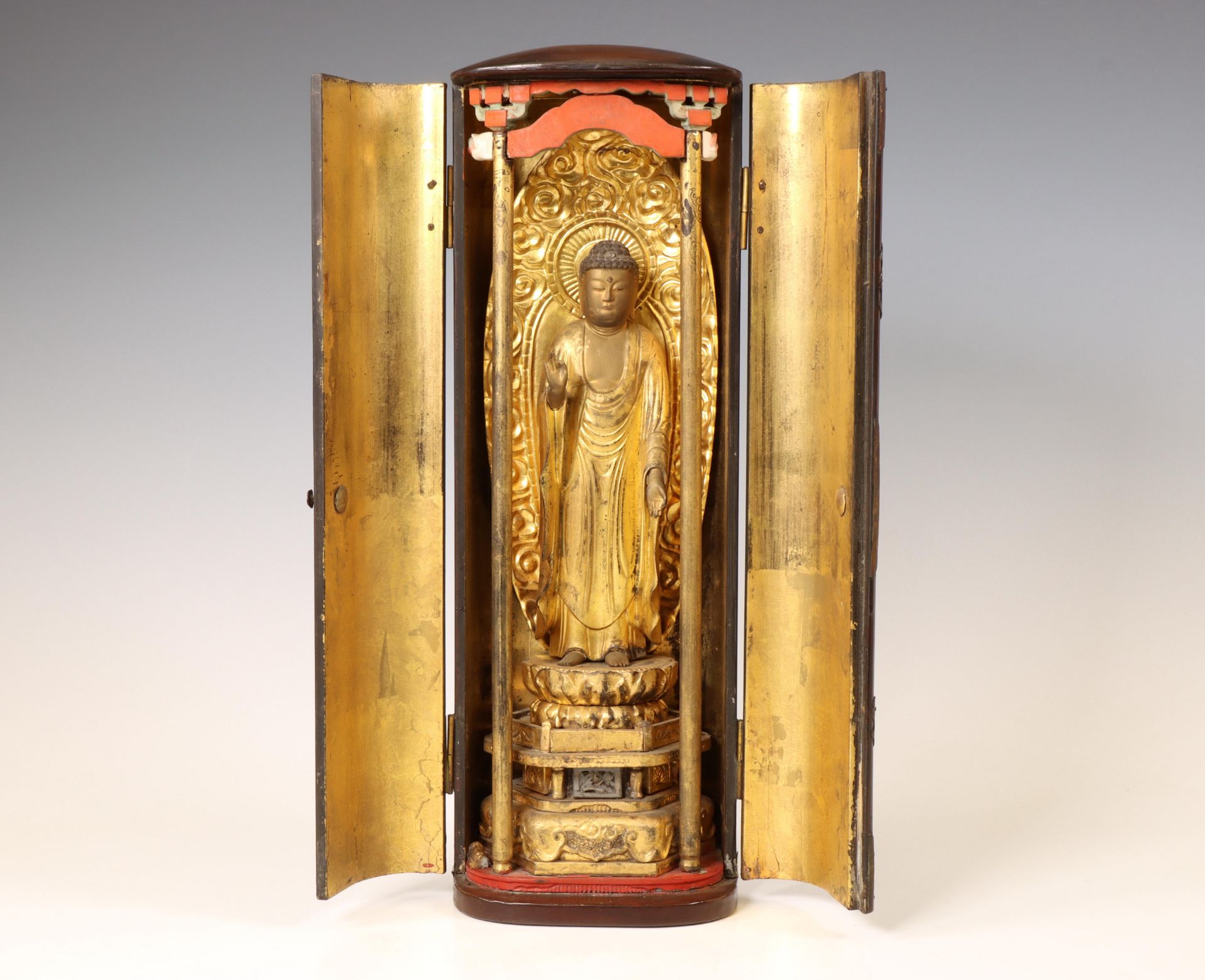 Japan, brown and gilt lacquer Buddha Amitabha zushi shrine, Meiji period (1868-1912),