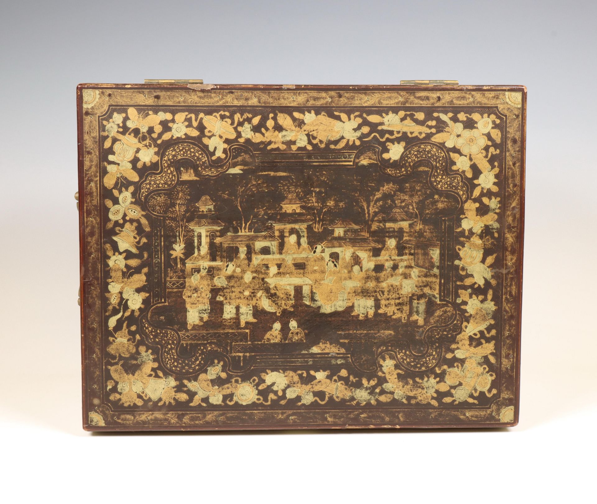 China, export lacquer caddy with pewter liner, 19th century, - Image 3 of 4