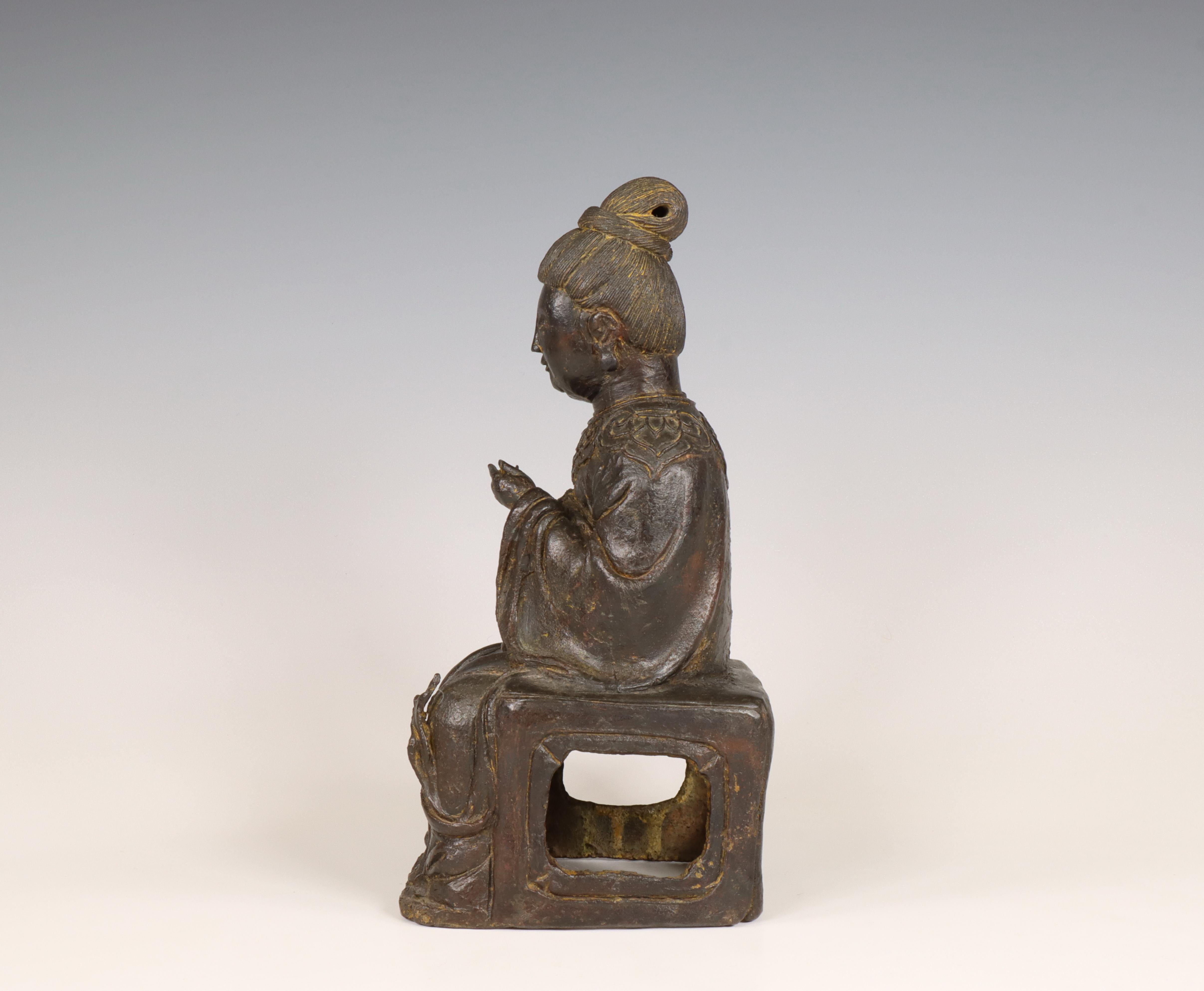 China, a bronze figure of a seated lady, Yuan-Ming dynasty, ca. 14th century, - Image 8 of 8