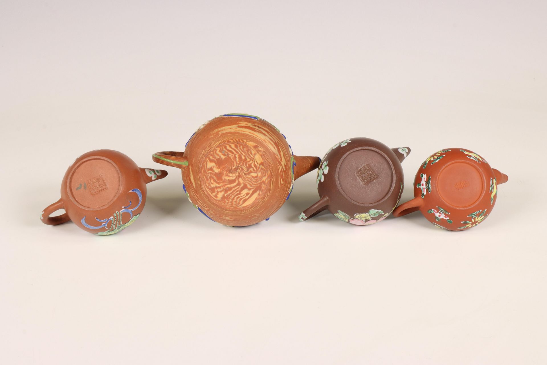 China, four small famille rose Yixing teapots and covers, 20th century, - Image 2 of 2