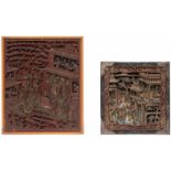 China, two carved wooden panels, 19th century,