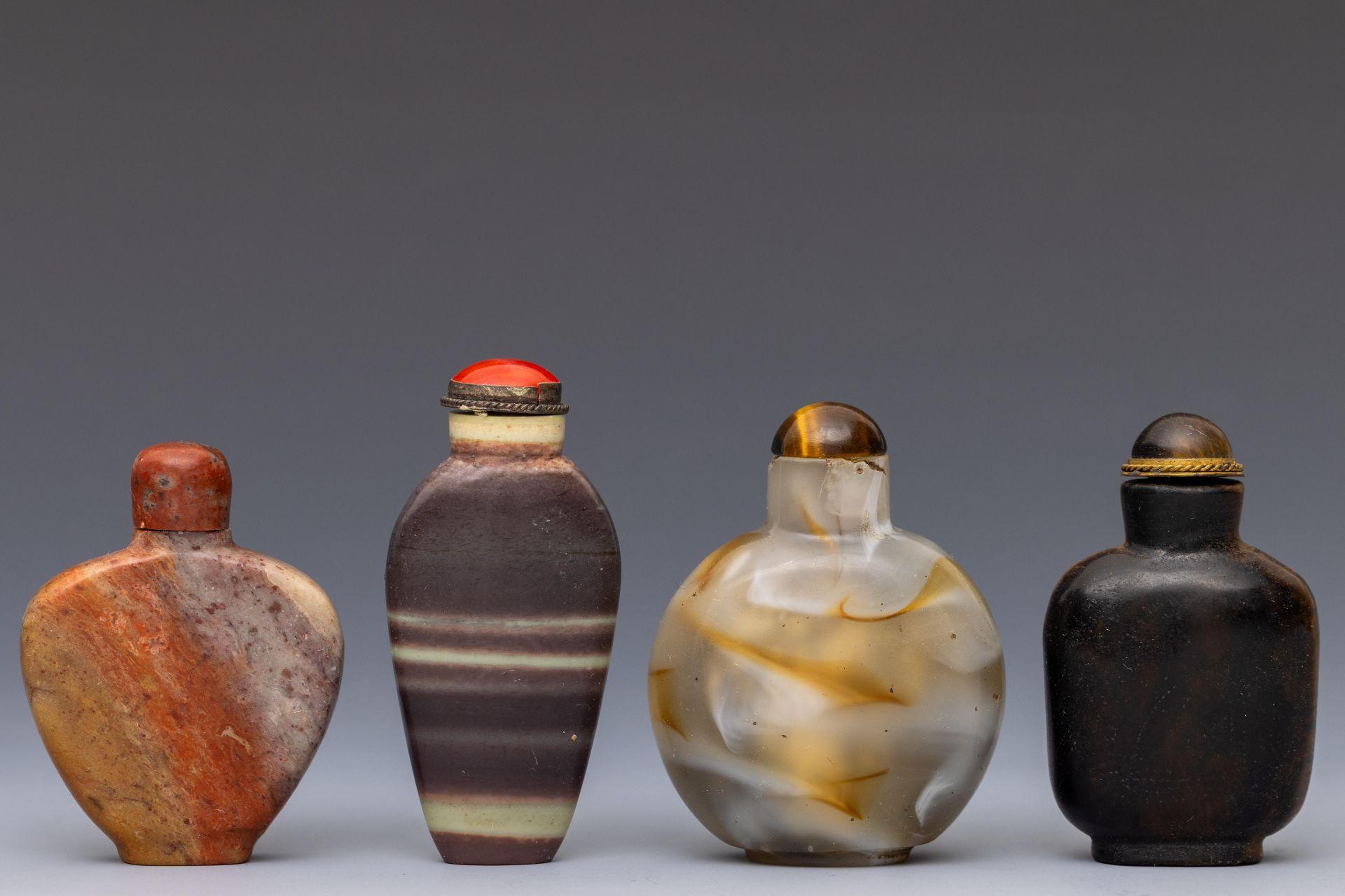 China, four hardstone snuff bottles and covers, - Image 2 of 2