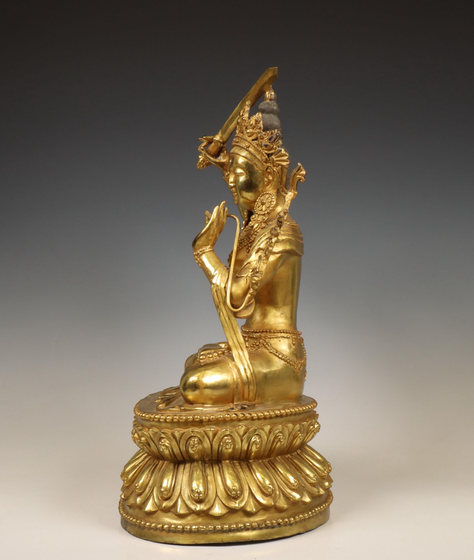 Tibeto-China, gilt bronze figure of Manjushri, 20th century, - Image 3 of 5