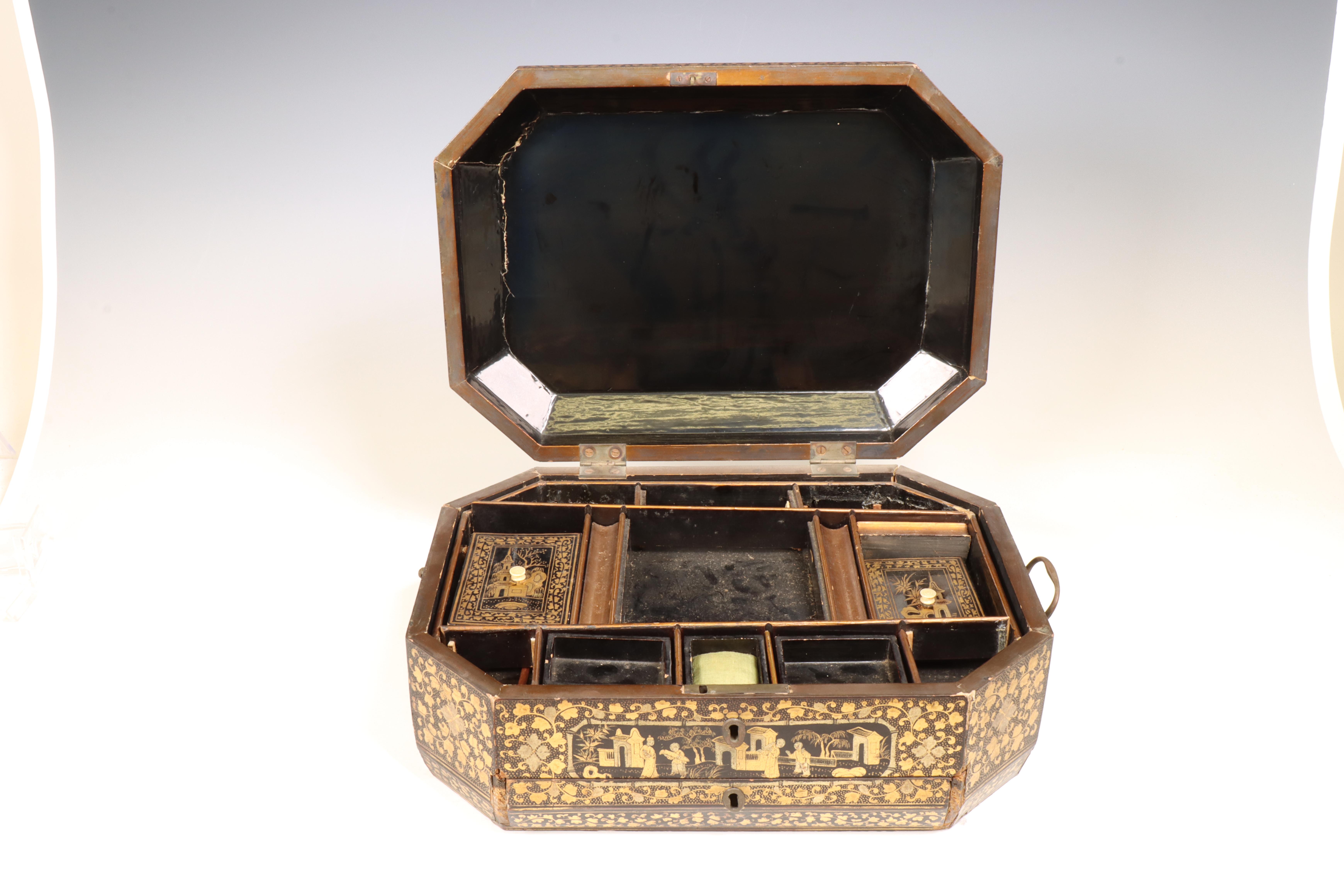 China, an export lacquer sewing box, 19th century, - Image 3 of 3