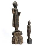 Myanmar, two wood figures of Buddha, 20th century,